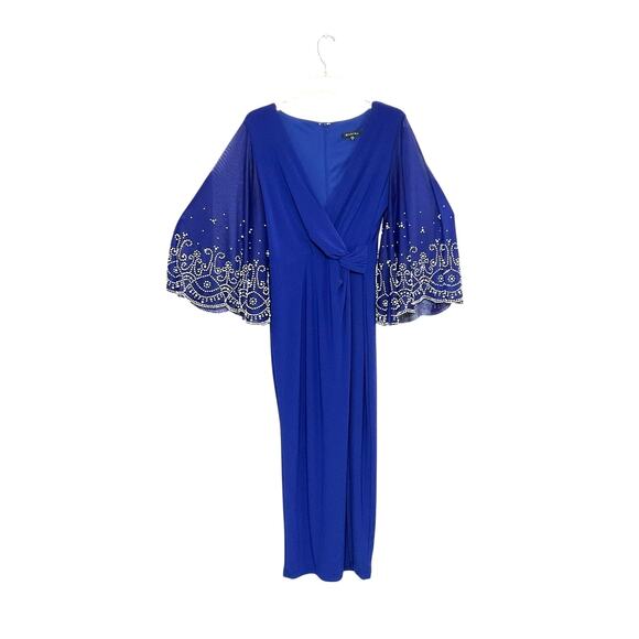 MARINA Dresses & Skirts - Marina crossover V-neck Midi Dress Flared Beaded Scalloped Sleeves Size 6 Small